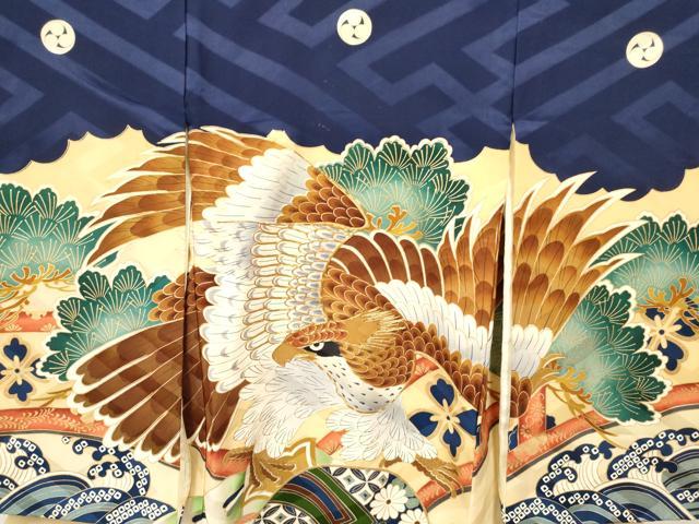平和屋着物[]お宮参り　男の子　祝着　産着　初着　のしめ　鷹　鷲　打ち出の小槌　花松文　金彩　逸品　DAAY3188ma