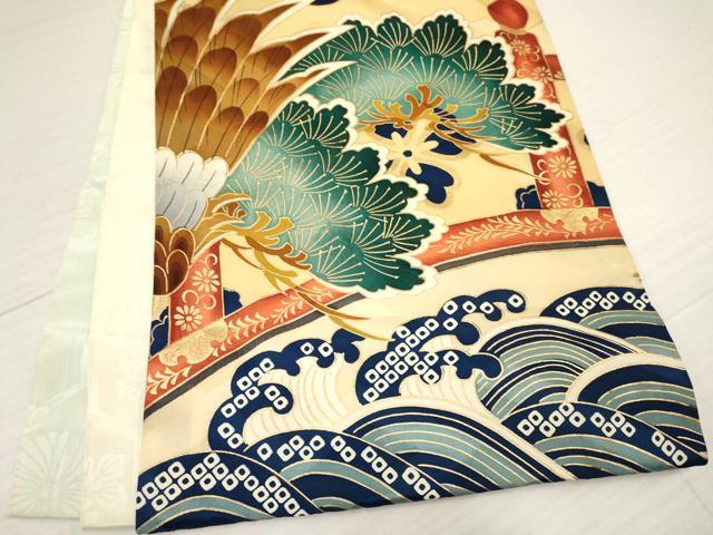 平和屋着物[]お宮参り　男の子　祝着　産着　初着　のしめ　鷹　鷲　打ち出の小槌　花松文　金彩　逸品　DAAY3188ma
