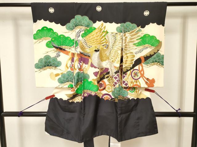 平和屋着物[]お宮参り　男の子　祝着　産着　初着　のしめ　鷹　鷲　松文　金彩　逸品　DAAY3190ma