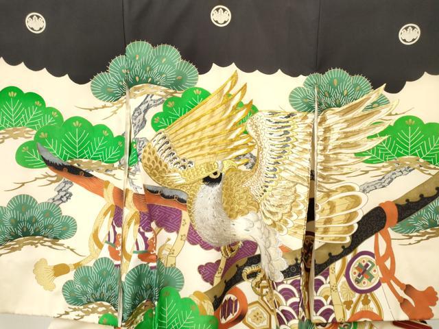 平和屋着物[]お宮参り　男の子　祝着　産着　初着　のしめ　鷹　鷲　松文　金彩　逸品　DAAY3190ma