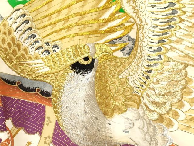 平和屋着物[]お宮参り　男の子　祝着　産着　初着　のしめ　鷹　鷲　松文　金彩　逸品　DAAY3190ma