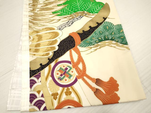 平和屋着物[]お宮参り　男の子　祝着　産着　初着　のしめ　鷹　鷲　松文　金彩　逸品　DAAY3190ma