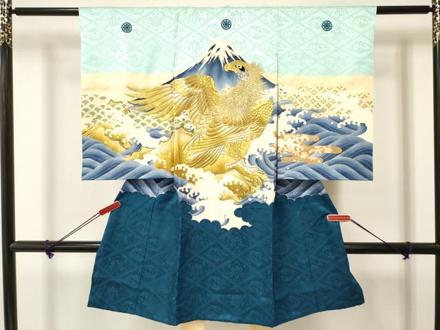 平和屋着物[]お宮参り　男の子　祝着　産着　初着　のしめ　刺繍　鷹　鷲　風景立波文　金彩　逸品　DAAY3193ma
