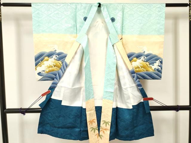 平和屋着物[]お宮参り　男の子　祝着　産着　初着　のしめ　刺繍　鷹　鷲　風景立波文　金彩　逸品　DAAY3193ma