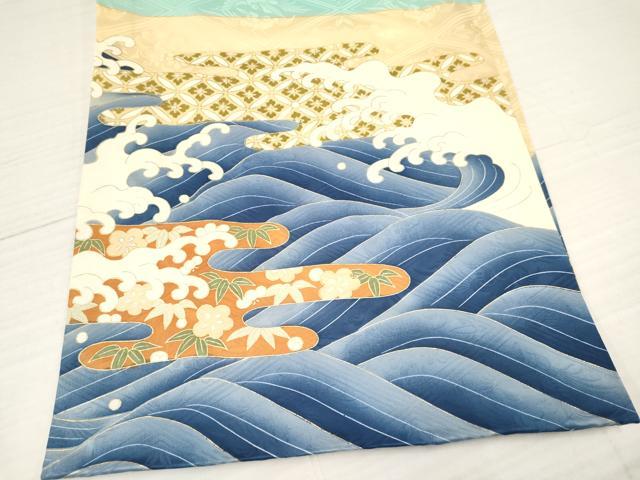 平和屋着物[]お宮参り　男の子　祝着　産着　初着　のしめ　刺繍　鷹　鷲　風景立波文　金彩　逸品　DAAY3193ma