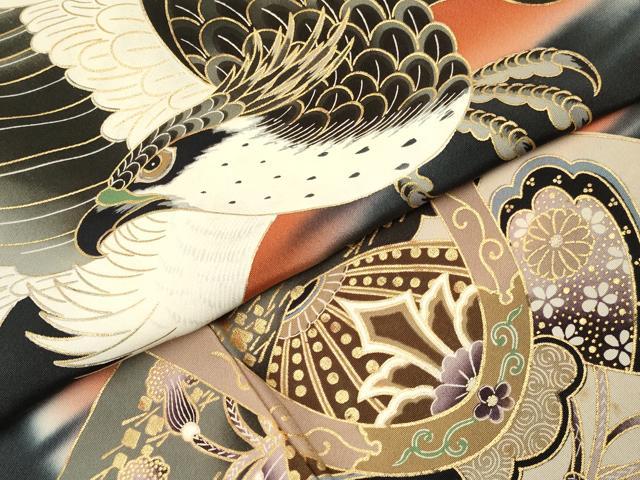 平和屋着物[]お宮参り　男の子　祝着　産着　初着　のしめ　鷹　鷲　兜　地紙宝船文　暈し染め　金彩　逸品　DAAY3194ma