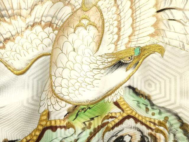 平和屋着物[]お宮参り　男の子　祝着　産着　初着　のしめ　刺繍　鷹　鷲　風景松文　暈し染め　金銀彩　逸品　DAAY3195ma