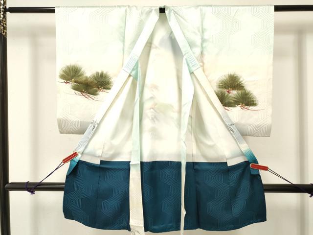 平和屋着物[]お宮参り　男の子　祝着　産着　初着　のしめ　刺繍　鷹　鷲　風景松文　暈し染め　金銀彩　逸品　DAAY3195ma