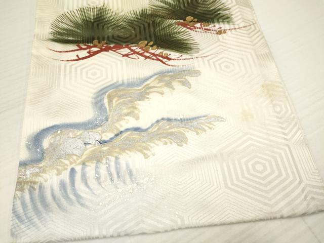 平和屋着物[]お宮参り　男の子　祝着　産着　初着　のしめ　刺繍　鷹　鷲　風景松文　暈し染め　金銀彩　逸品　DAAY3195ma