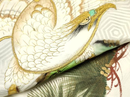 平和屋着物[]お宮参り　男の子　祝着　産着　初着　のしめ　刺繍　鷹　鷲　風景松文　暈し染め　金銀彩　逸品　DAAY3195ma