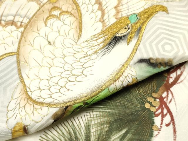 平和屋着物[]お宮参り　男の子　祝着　産着　初着　のしめ　刺繍　鷹　鷲　風景松文　暈し染め　金銀彩　逸品　DAAY3195ma