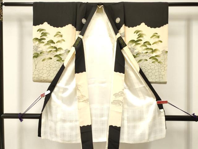 平和屋着物[]お宮参り　男の子　祝着　産着　初着　のしめ　刺繍　鷹　鷲　風景松文　金彩　逸品　DAAY3198ma
