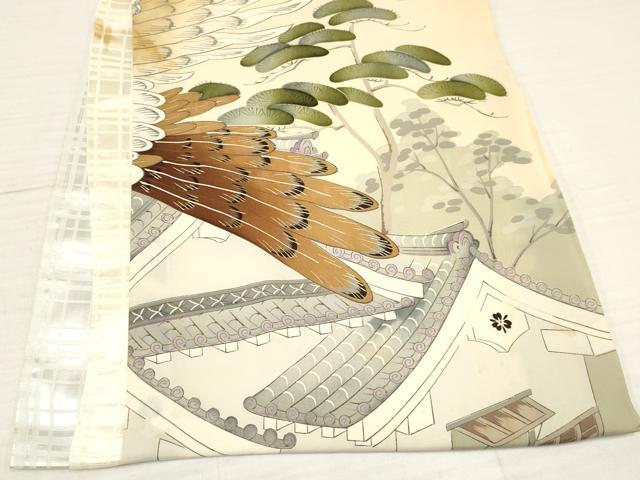 平和屋着物[]お宮参り　男の子　祝着　産着　初着　のしめ　刺繍　鷹　鷲　風景松文　金彩　逸品　DAAY3198ma