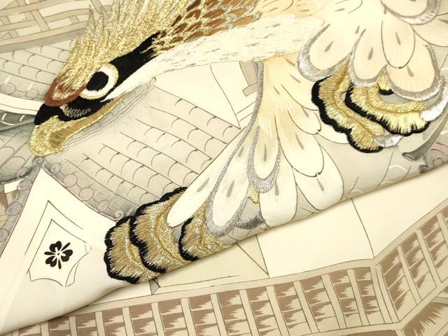 平和屋着物[]お宮参り　男の子　祝着　産着　初着　のしめ　刺繍　鷹　鷲　風景松文　金彩　逸品　DAAY3198ma