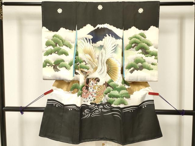 平和屋着物[]お宮参り　男の子　祝着　産着　初着　のしめ　肌襦袢付き　刺繍　鷹　鷲　几帳松文　金彩　逸品　DAAY3199ma