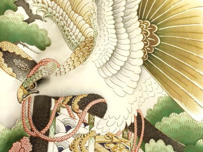 平和屋着物[]お宮参り　男の子　祝着　産着　初着　のしめ　肌襦袢付き　刺繍　鷹　鷲　几帳松文　金彩　逸品　DAAY3199ma