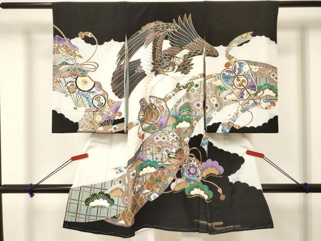 平和屋着物[]お宮参り　男の子　祝着　産着　初着　のしめ　鷹　鷲　熨斗鼓花松文　金彩　逸品　DAAY3200ma