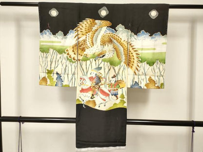 平和屋着物[]お宮参り　男の子　祝着　産着　初着　のしめ　駒刺繍　手描き　鷹　鷲　唐子　馬　金彩　逸品　未使用　DAAY3201ma