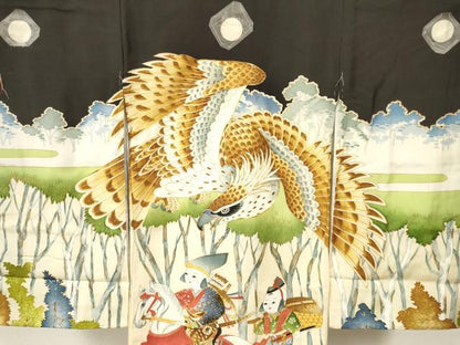 平和屋着物[]お宮参り　男の子　祝着　産着　初着　のしめ　駒刺繍　手描き　鷹　鷲　唐子　馬　金彩　逸品　未使用　DAAY3201ma