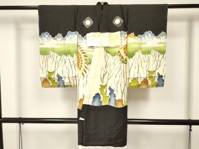 平和屋着物[]お宮参り　男の子　祝着　産着　初着　のしめ　駒刺繍　手描き　鷹　鷲　唐子　馬　金彩　逸品　未使用　DAAY3201ma