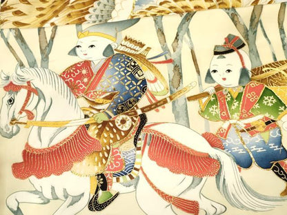 平和屋着物[]お宮参り　男の子　祝着　産着　初着　のしめ　駒刺繍　手描き　鷹　鷲　唐子　馬　金彩　逸品　未使用　DAAY3201ma