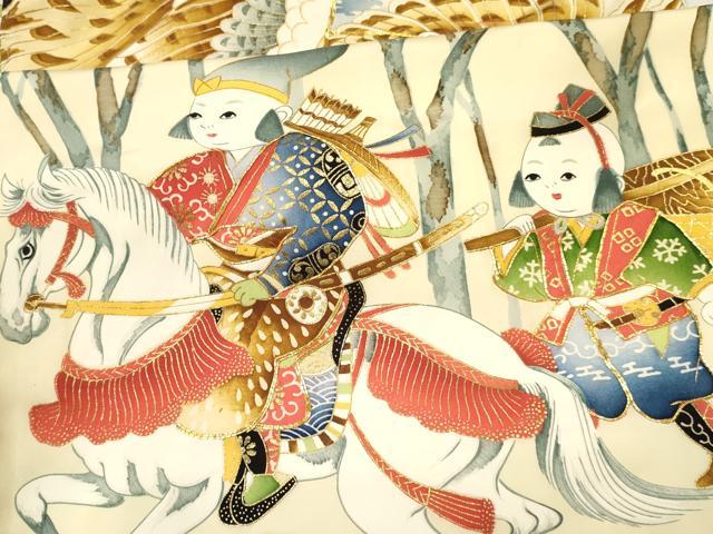 平和屋着物[]お宮参り　男の子　祝着　産着　初着　のしめ　駒刺繍　手描き　鷹　鷲　唐子　馬　金彩　逸品　未使用　DAAY3201ma