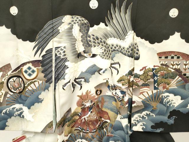 平和屋着物[]お宮参り　男の子　祝着　産着　初着　のしめ　手描き　鷹　鷲　川中島合戦　暈し染め　金彩　逸品　DAAY3203ma