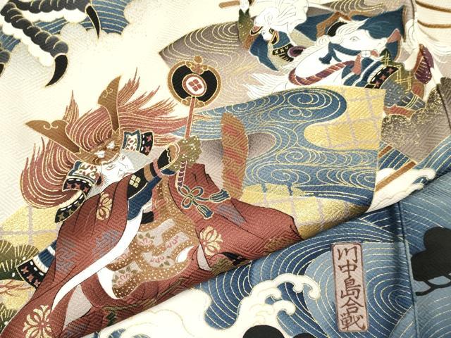 平和屋着物[]お宮参り　男の子　祝着　産着　初着　のしめ　手描き　鷹　鷲　川中島合戦　暈し染め　金彩　逸品　DAAY3203ma