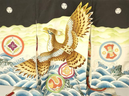 平和屋着物[]お宮参り　男の子　祝着　産着　初着　のしめ　刺繍　鷹　鷲　立波吉祥丸文　暈し染め　金彩　逸品　DAAY3204ma
