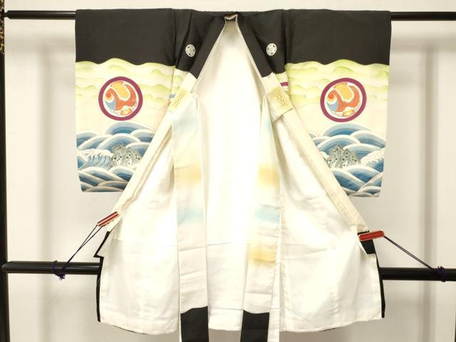 平和屋着物[]お宮参り　男の子　祝着　産着　初着　のしめ　刺繍　鷹　鷲　立波吉祥丸文　暈し染め　金彩　逸品　DAAY3204ma
