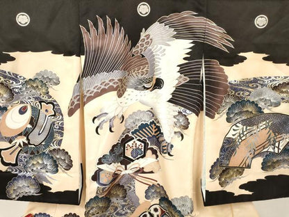平和屋着物[]お宮参り　男の子　祝着　産着　初着　のしめ　鷹　鷲　笹松文　金銀彩　逸品　DAAY3210ma