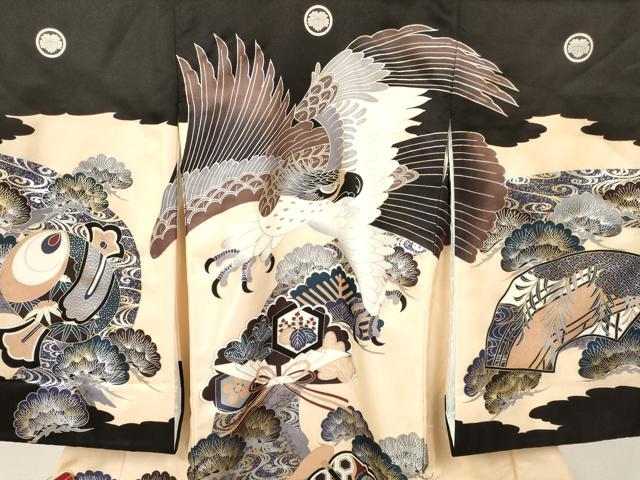 平和屋着物[]お宮参り　男の子　祝着　産着　初着　のしめ　鷹　鷲　笹松文　金銀彩　逸品　DAAY3210ma