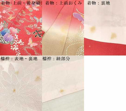 平和屋着物[]お宮参り　女の子　祝着　産着　初着　のしめ　舞蝶花車文　暈し染め　金銀彩　逸品　DAAY3212ma