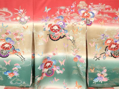 平和屋着物[]お宮参り　女の子　祝着　産着　初着　のしめ　舞蝶花車文　暈し染め　金銀彩　逸品　DAAY3212ma