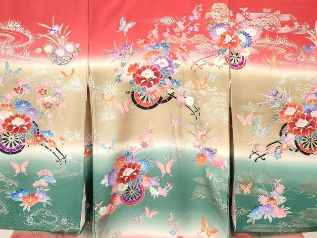 平和屋着物[]お宮参り　女の子　祝着　産着　初着　のしめ　舞蝶花車文　暈し染め　金銀彩　逸品　DAAY3212ma