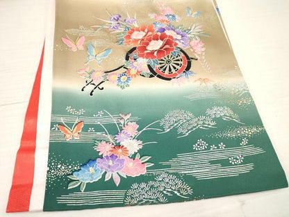 平和屋着物[]お宮参り　女の子　祝着　産着　初着　のしめ　舞蝶花車文　暈し染め　金銀彩　逸品　DAAY3212ma