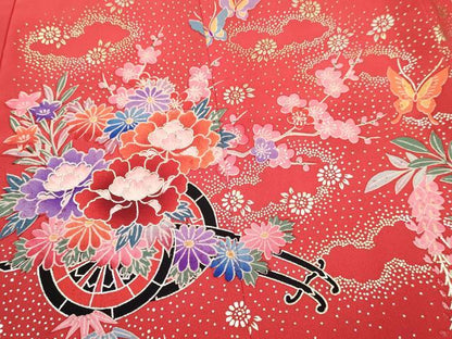 平和屋着物[]お宮参り　女の子　祝着　産着　初着　のしめ　舞蝶花車文　暈し染め　金銀彩　逸品　DAAY3212ma