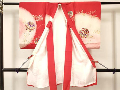 平和屋着物[]お宮参り　女の子　祝着　産着　初着　のしめ　鞠花蝶文　暈し染め　金銀彩　逸品　DAAY3213ma
