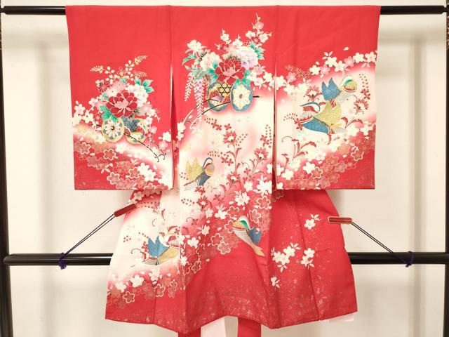 平和屋着物[]お宮参り　女の子　祝着　産着　初着　のしめ　鴛鴦花車文　暈し染め　金銀彩　逸品　DAAY3215ma