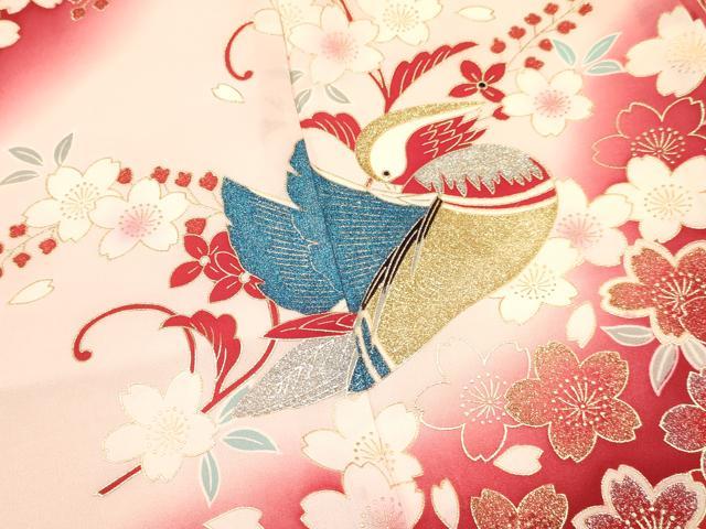平和屋着物[]お宮参り　女の子　祝着　産着　初着　のしめ　鴛鴦花車文　暈し染め　金銀彩　逸品　DAAY3215ma