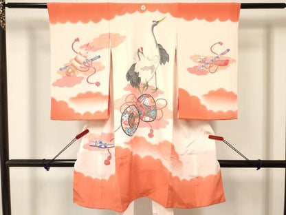 平和屋着物[]お宮参り　女の子　祝着　産着　初着　のしめ　鼓鶴花文　暈し染め　逸品　DAAY3216ma