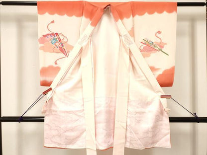 平和屋着物[]お宮参り　女の子　祝着　産着　初着　のしめ　鼓鶴花文　暈し染め　逸品　DAAY3216ma