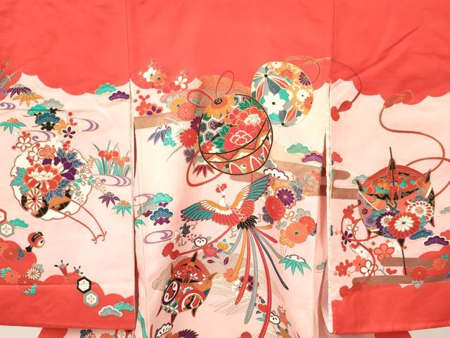 平和屋着物[]お宮参り　女の子　祝着　産着　初着　のしめ　鞠　雪輪糸車鳳凰花文　金彩　逸品　DAAY3217ma