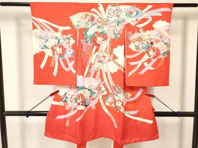 平和屋着物[]お宮参り　女の子　祝着　産着　初着　のしめ　駒刺繍　地紙重ね御所車鴛鴦花文　金銀彩　逸品　DAAY3218ma