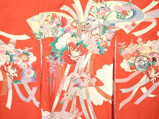 平和屋着物[]お宮参り　女の子　祝着　産着　初着　のしめ　駒刺繍　地紙重ね御所車鴛鴦花文　金銀彩　逸品　DAAY3218ma