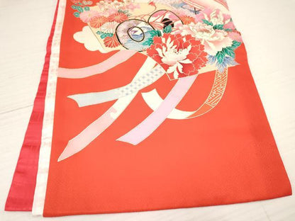 平和屋着物[]お宮参り　女の子　祝着　産着　初着　のしめ　駒刺繍　地紙重ね御所車鴛鴦花文　金銀彩　逸品　DAAY3218ma