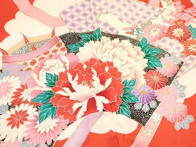 平和屋着物[]お宮参り　女の子　祝着　産着　初着　のしめ　駒刺繍　地紙重ね御所車鴛鴦花文　金銀彩　逸品　DAAY3218ma
