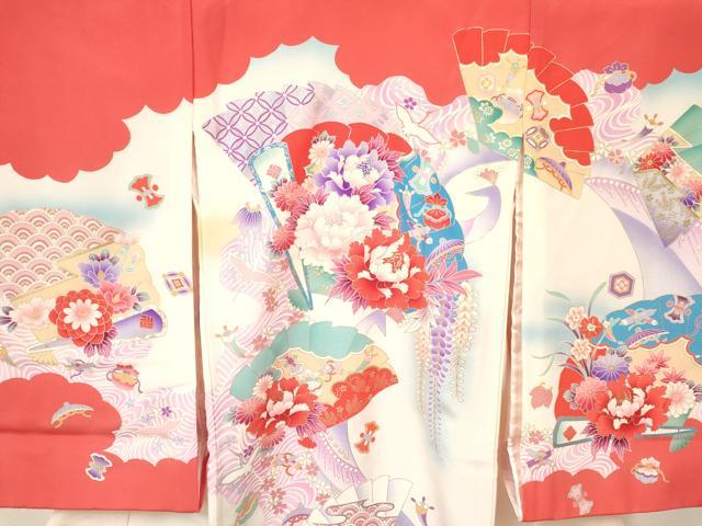 平和屋着物[]お宮参り　女の子　祝着　産着　初着　のしめ　孔雀檜扇飛鶴花文　暈し染め　金彩　逸品　DAAY3219ma