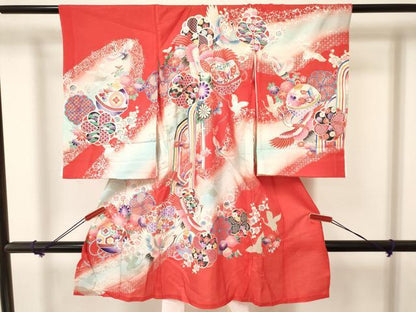平和屋着物＊夏物 お宮参り 女の子 祝着 産着 初着 のしめ 絽 飛鶴花文 暈し染め 金銀彩 逸品 DAAY3221ma