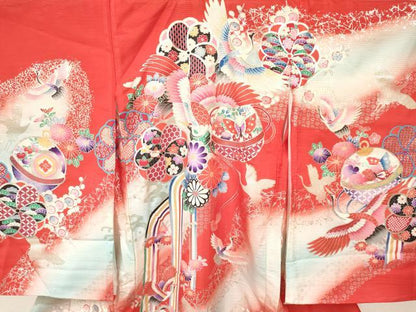 平和屋着物＊夏物 お宮参り 女の子 祝着 産着 初着 のしめ 絽 飛鶴花文 暈し染め 金銀彩 逸品 DAAY3221ma